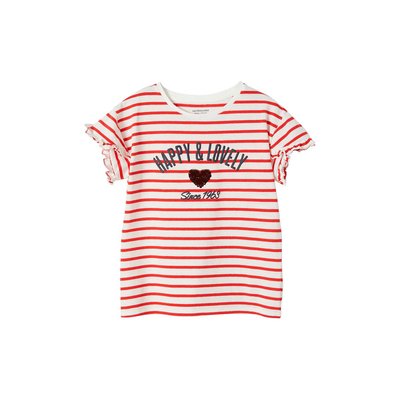 Tee-shirt rayé avec coeur en sequins VERTBAUDET