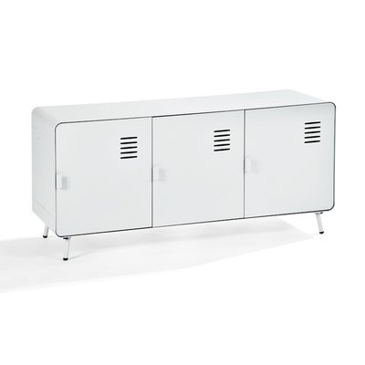 Meuble TV avec 3 portes et 2 couches en métal industriel, WALNUTLIVING MEUBLES COSY