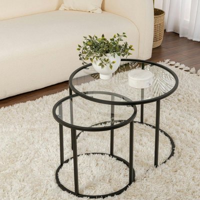Table gigogne en verre - cadre noir (lot de 2) ⌀60 cm TULUM PIER IMPORT