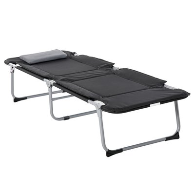 Lit de camp pliable avec matelas grand confort métal polyester noir OUTSUNNY