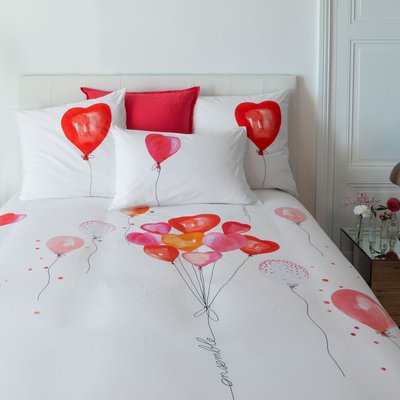 Housse de couette réversible percale de coton ballon MONAMOUR CARRE BLANC