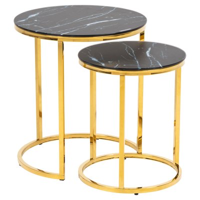 Lot de 2 Tables d'appoint ronde en Marbre et Métal TOILINUX