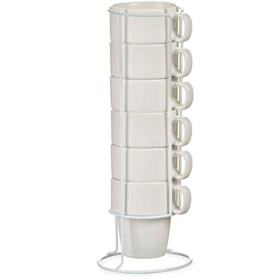 Set de 6 tasses en porcelaine blanche empilables avec support métal WADIGA