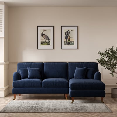 Emeline Velvet Corner Chaise Sofa with Castor Legs (Right Facing) ÉDITÉ