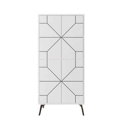 Buffet haut 4 portes blanches avec décors noirs H136 cm - Dune CALICOSY