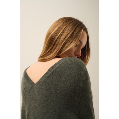 Pull Col V Devant Et Dos Kaki Chiné Opal JUST CASHMERE