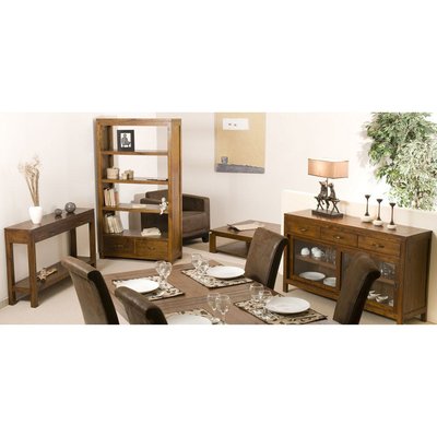 Console en bois acajou style exotique 2 tiroirs 2 plateaux 120cm LOLA PIER IMPORT