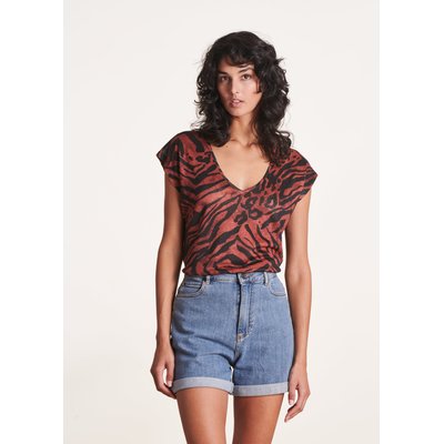 T-shirt en jersey lin à imprimé animalier LA FEE MARABOUTEE