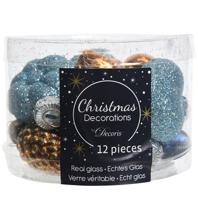 Pack de 12 décorations de noël "Winter" coloris bleu et paillettes PIER IMPORT