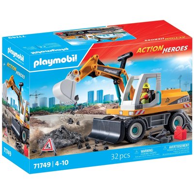 Pelleteuse mécanique avec ouvrier et accessoires PLAYMOBIL