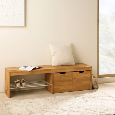 Banc à chaussures bois massif avec 2 cubes de rangement - CYRIEL CAMIF