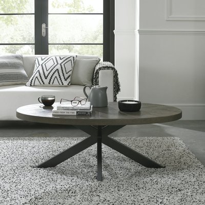 Table basse ovale chêne brun décor chevrons ARLINGTON PIER IMPORT