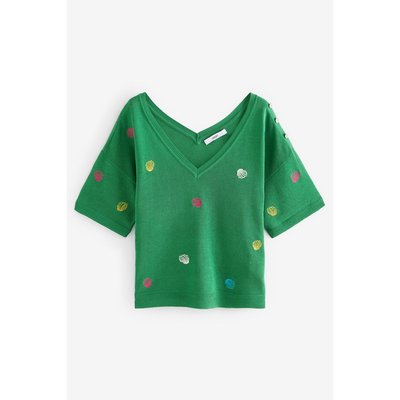 T-shirt à col v avec boutons bijoux NEXT