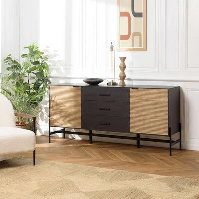 Buffet bois noir 3 tiroirs 2 portes en pin ALMEIRA PIER IMPORT