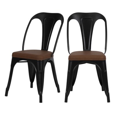 Lot de 2 chaises en métal et cuir synthétique - CHARLY RENDEZ-VOUS DÉCO