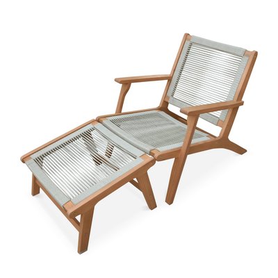 Fauteuil de jardin bois d'eucalyptus et cordes + repose pieds CUZCO SWEEEK