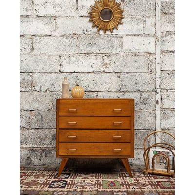 Commode chêne aux pieds compas Olga N°689 - Bon état DEBONGOUT
