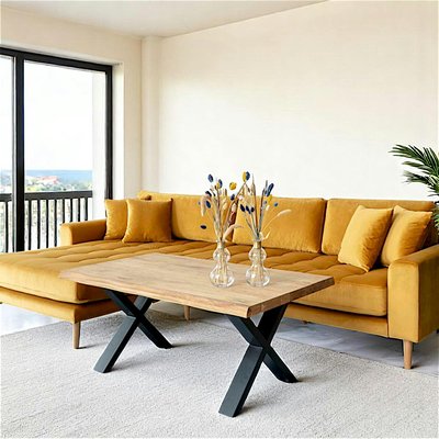 Table basse en bois de chêne blond avec bordures naturelles SAVONE PIER IMPORT