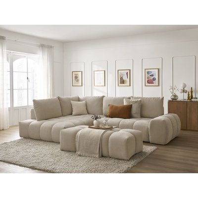 Canapé d'angle convertible 4 places en tissu texturé avec pouf, EVEREST BOBOCHIC