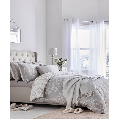 Parure de lit fleurie baroque Damassé Josette Steel pour grand lit double LAURA ASHLEY