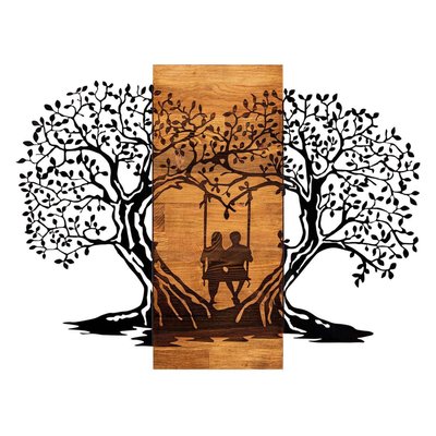 Décoration murale en métal et bois Amoureux sur balançoire HANAH HOME