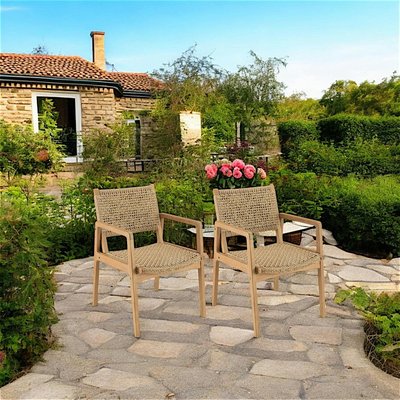 Fauteuil de jardin rotin synthétique beige et teck (lot de 2) SUMMER PIER IMPORT
