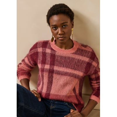 Pull manches longues en jacquard carreaux LA FEE MARABOUTEE