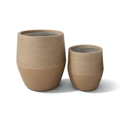 Lot de 2 pots ronds bas en fibre d'argile, COMPORTA NOW'S HOME