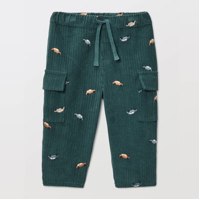 Pantalon taille élastique en velours brodé en coton BIO GOTS BOUT'CHOU