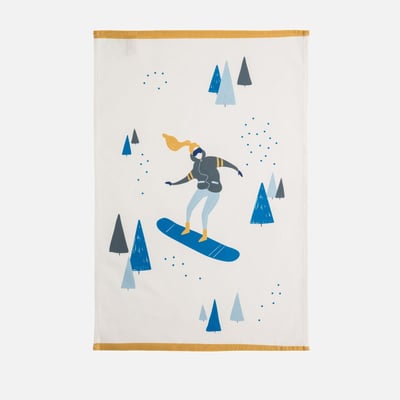 Torchon imprimé en coton SNOWBOARDEUSE COUCKE