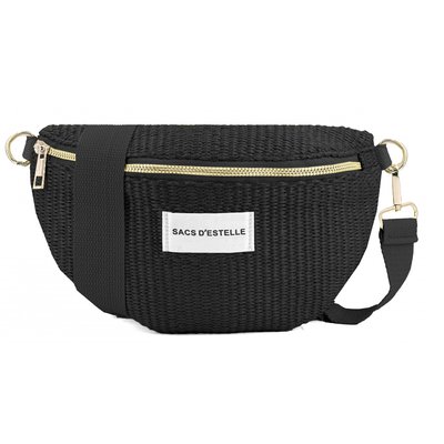 Sac à main bandoulière banane en paille BLEU CERISE