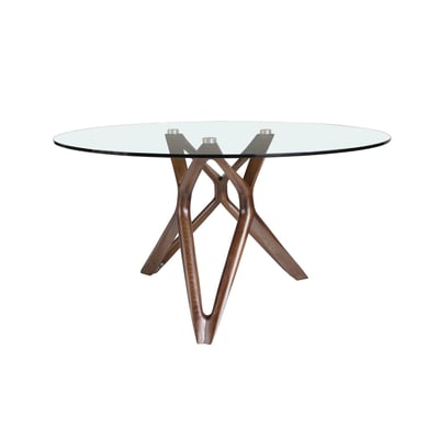 Table à manger ronde verre trempé et noyer ANGEL CERDA
