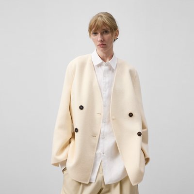 Blazer en laine mérinos mélangée beige ADOLFO DOMINGUEZ