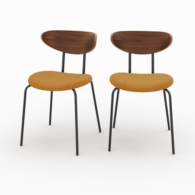 Lot de 2 chaises en velours côtelé et dossier en noyer - JADE RENDEZ-VOUS DÉCO