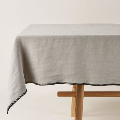 Nappe rectangulaire Nino  en Lin lavé à finition point de feston Bleu 140x250 cm MADURA
