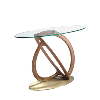 Table console ovale en verre trempé et noyer ANGEL CERDA