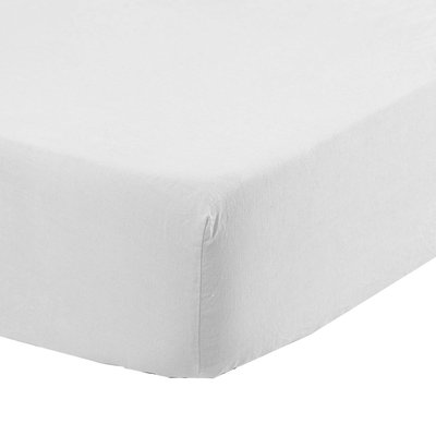 Drap housse coton lavé SONGE CARRE BLANC