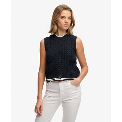 Débardeur en Maille Torsadée à Boutons SUPERDRY