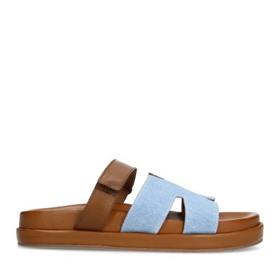 Claquettes en cuir avec détails denim SACHA