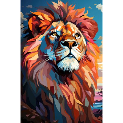 Tableau Mural Encadré Lion Géométrique Coloré ANIMAUX CEANOTHE