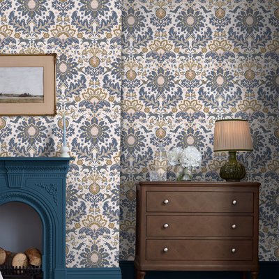Papier peint damassé fleuri luxuriant JOULES