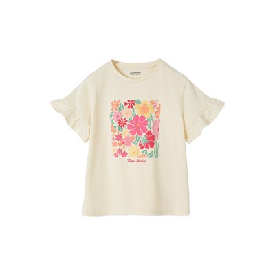 Tee-shirt fantaisie fleurs en cochet manches à volants VERTBAUDET