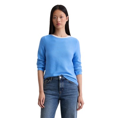 Pull en coton avec maille ajourées sur l'avant femme bleu