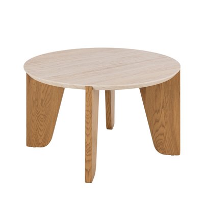 Table basse ronde en effet travertin ø80cm - VIVO DRAWER