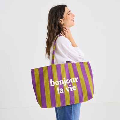 Tote bag rayé avec message GRAIN DE MALICE