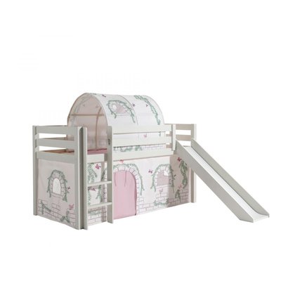 PINO Lit mezzanine avec toboggan + Birdy tunnel et rideau de lit + 3 pochettes VIPACK