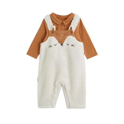 Ensemble salopette bébé en sherpa et t-shirt Caramel PETIT BEGUIN