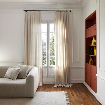 Rideau Toinon Tamisant en Tissage flammé lin coton et point de bourdon contrasté Naturel 150x280 cm MADURA