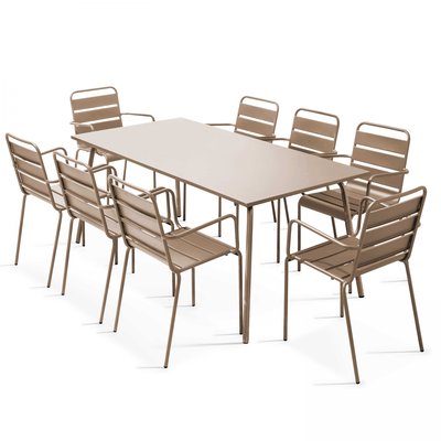 Salon de jardin table et 8 fauteuils en métal, PALAVAS OVIALA