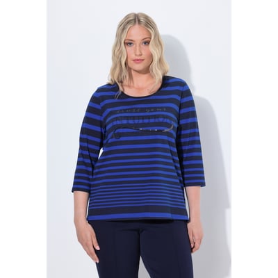 T-shirt rayé. Manches 3/4 et col rond. Coupe ULLA POPKEN